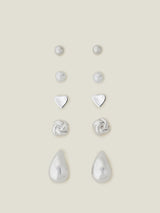 Women's Silver Knot Stud Earrings - Set of 5