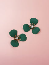 Women's Green Enamel Floral Stud Earrings