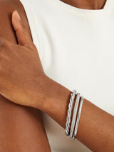 Women's Silver Twisted Bangles Cuff Bracelet - Pack of 3