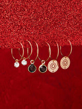 Women's Gold Filigree and Stone Hoop Earring - Set of 3