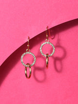 Women's Gold Pave Linked Circles Short Drop Earring