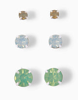 Women's Green Crystal Stud Earring - Set of 3