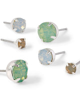 Women's Green Crystal Stud Earring - Set of 3