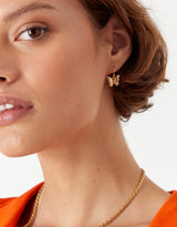 Women's Gold Textured Butterfly Short Drop Earring
