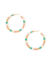 Women's Multi Small Coral Beaded Hoop Earring