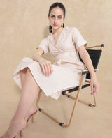 Women's Beige Casual Half Sleeves Dress