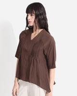 Women's Brown Casual Half Sleeves Top