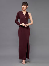 Women's Red Asymmetric Sleeve Embellished Blazer Maxi Dress