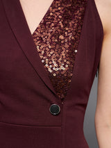 Women's Red Asymmetric Sleeve Embellished Blazer Maxi Dress