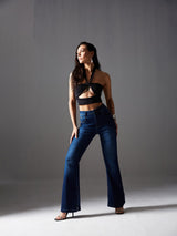 Women's Blue Bootcut Mid Rise Regular Denim Stretchable Jeans