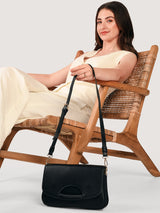 Women's Black Casual Textured Crossbody Bag