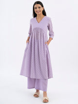 Women's Purple Daily Three Quarter Sleeve Regular Sleeve Kurta Set