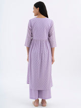 Women's Purple Daily Three Quarter Sleeve Regular Sleeve Kurta Set