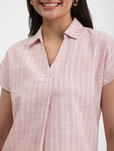 Women's Pink Casual Striped Half Sleeves Regular Top
