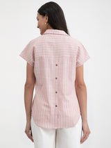 Women's Pink Casual Striped Half Sleeves Regular Top