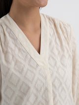 Women's White Casual Printed Three Quarter Sleeves Regular Top