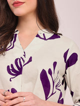 Women's Purple Casual Printed Three Quarter Sleeves Regular Top