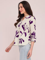 Women's Purple Casual Printed Three Quarter Sleeves Regular Top