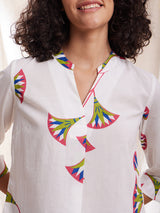 Women's White Casual Printed Three Quarter Sleeves Regular Top