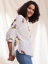 Women's White Casual Printed Three Quarter Sleeves Regular Top