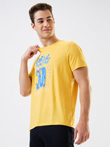 Men's Yellow Casual Slim Fit Printed Tshirt