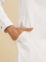 Men's White Ethnic Regular Fit Solid Full Sleeves Kurta