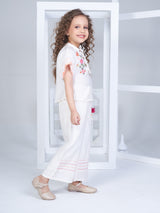 Girls Beige Festive Top with Culotte