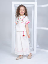 Girls Beige Festive Top with Culotte