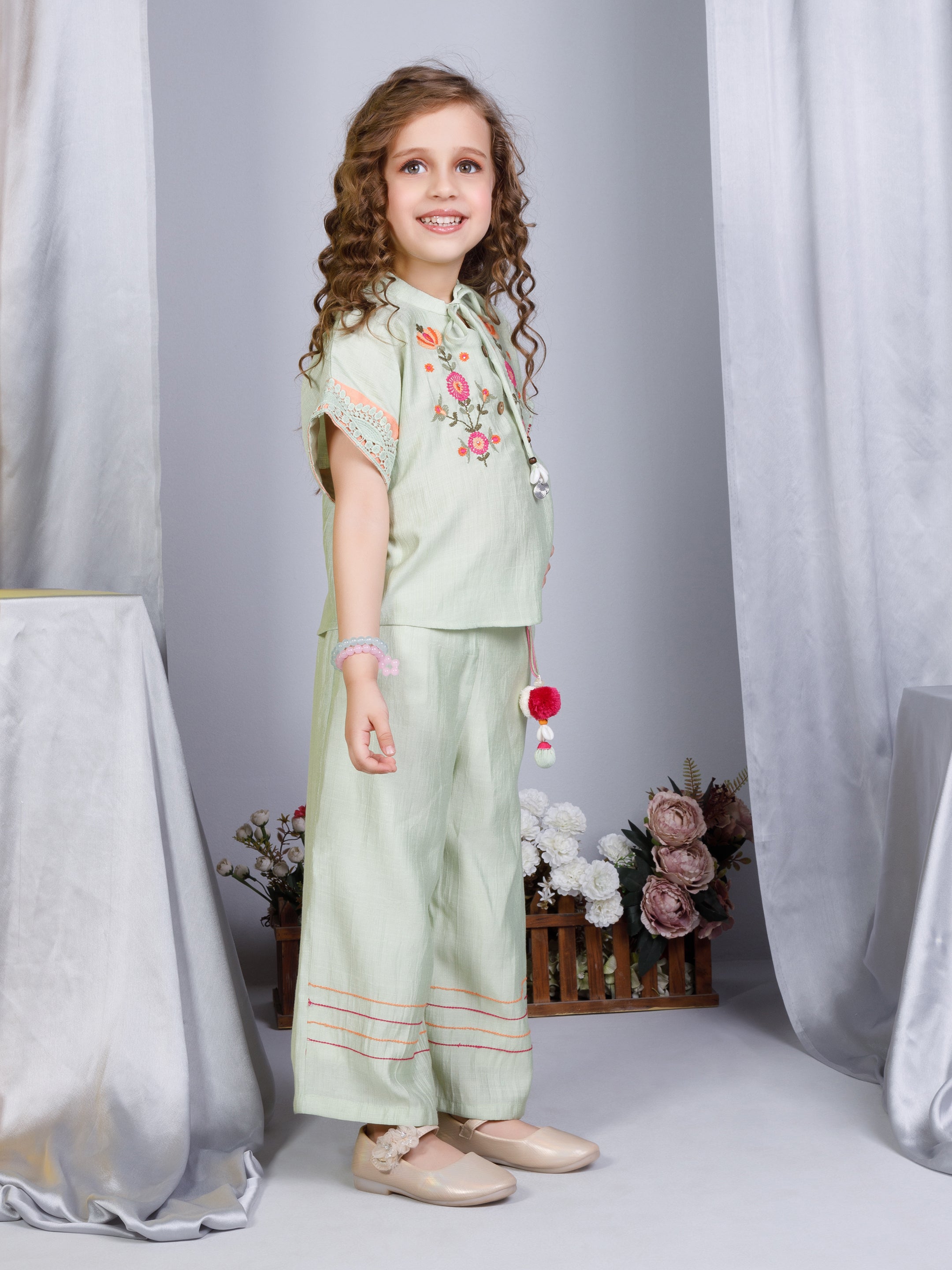 Girls Green Festive Top with Culotte