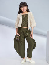 Girls Green Ethnic Three Quarter Sleeves Dhoti Top with Jacket