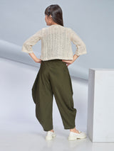 Girls Green Ethnic Three Quarter Sleeves Dhoti Top with Jacket