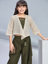 Girls Green Ethnic Three Quarter Sleeves Dhoti Top with Jacket