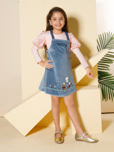 Girls Blue Casual Full Sleeves Dungaree with Top