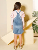 Girls Blue Casual Full Sleeves Dungaree with Top