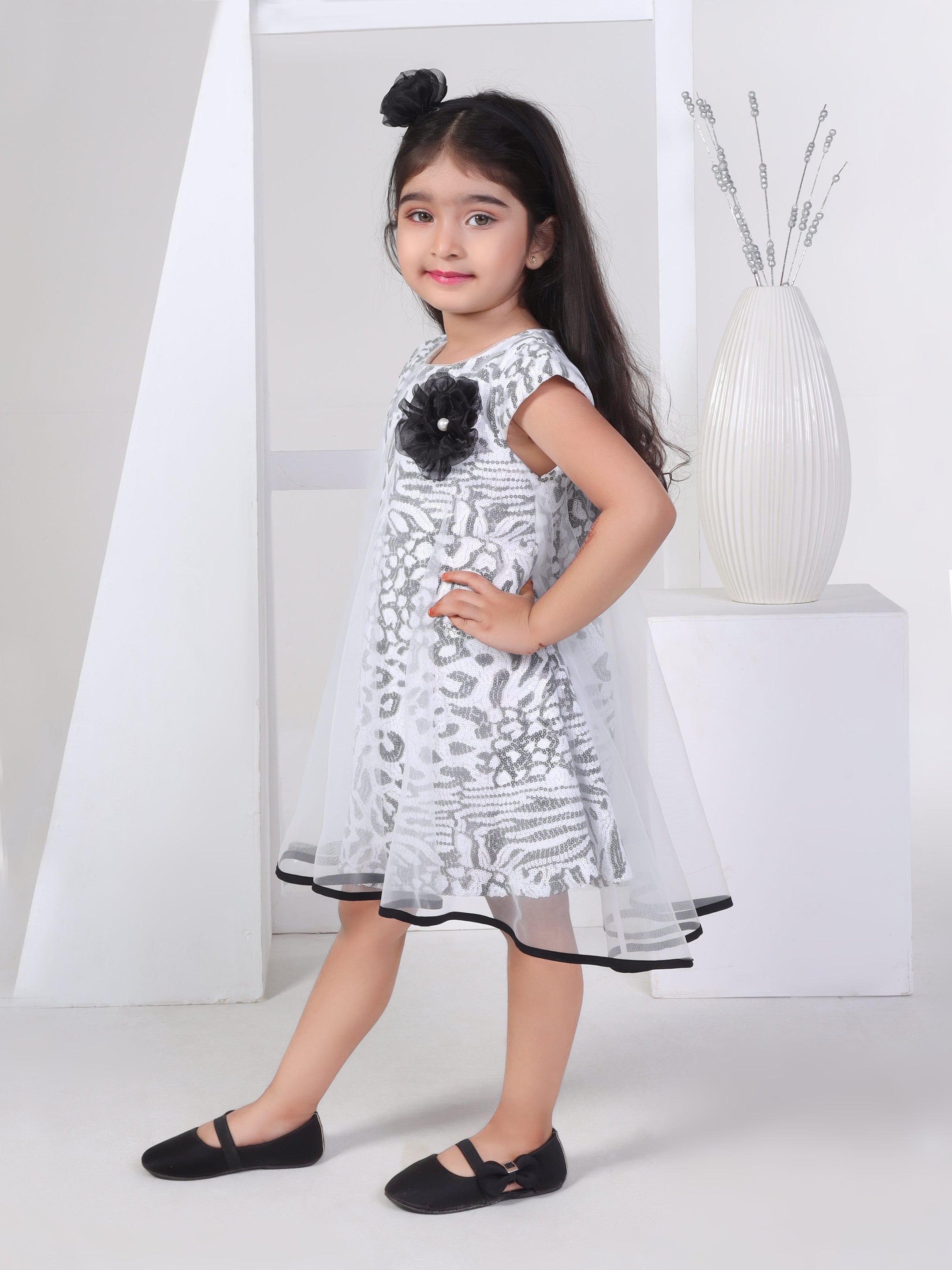 Girls Black Party Wear Dress With Hairband
