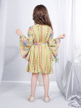 Girls Green Party Wear Dress with Belt