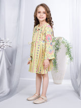 Girls Green Party Wear Dress with Belt