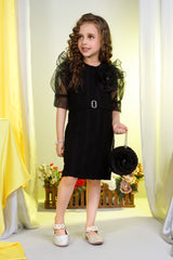 Girls Black Party Wear Dress With Purse