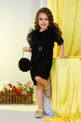 Girls Black Party Wear Dress With Purse