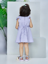Girls Purple Casual Half Sleeves Dress with Belt