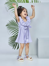 Girls Purple Casual Half Sleeves Dress with Belt