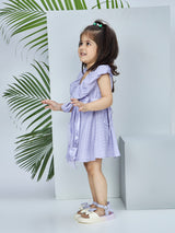 Girls Purple Casual Half Sleeves Dress with Belt