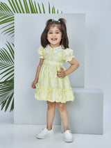 Girls Yellow Casual Half Sleeves Dress with Belt