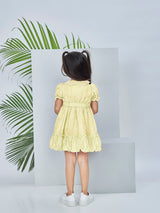 Girls Yellow Casual Half Sleeves Dress with Belt