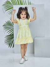 Girls Yellow Casual Half Sleeves Dress with Belt