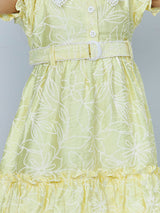 Girls Yellow Casual Half Sleeves Dress with Belt