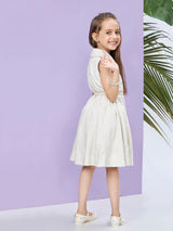 Girls Beige Party Wear Dress with Belt
