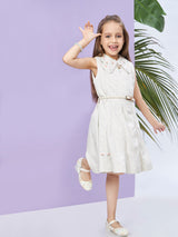 Girls Beige Party Wear Dress with Belt