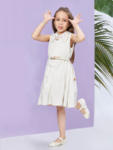 Girls Beige Party Wear Dress with Belt