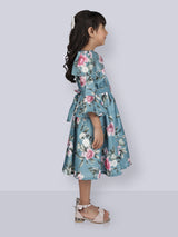 Girls Teal Blue Party Wear Dress With Belt